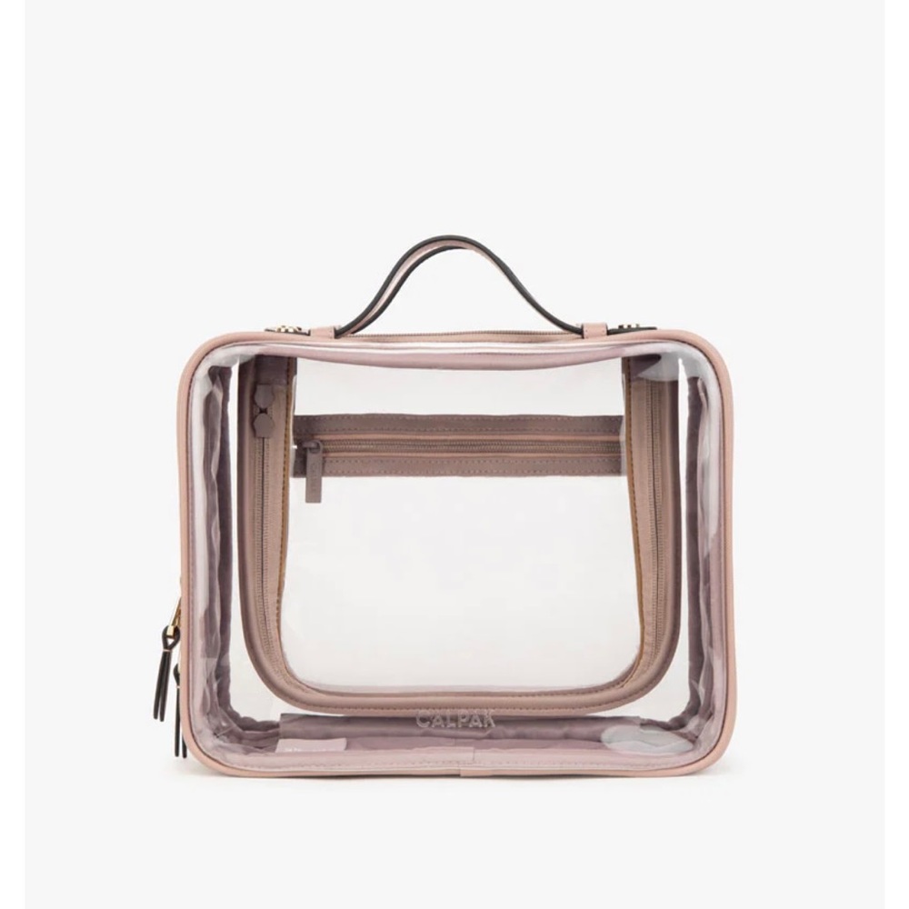 NWT Calpak Large Mauve & Clear Cosmetic Case